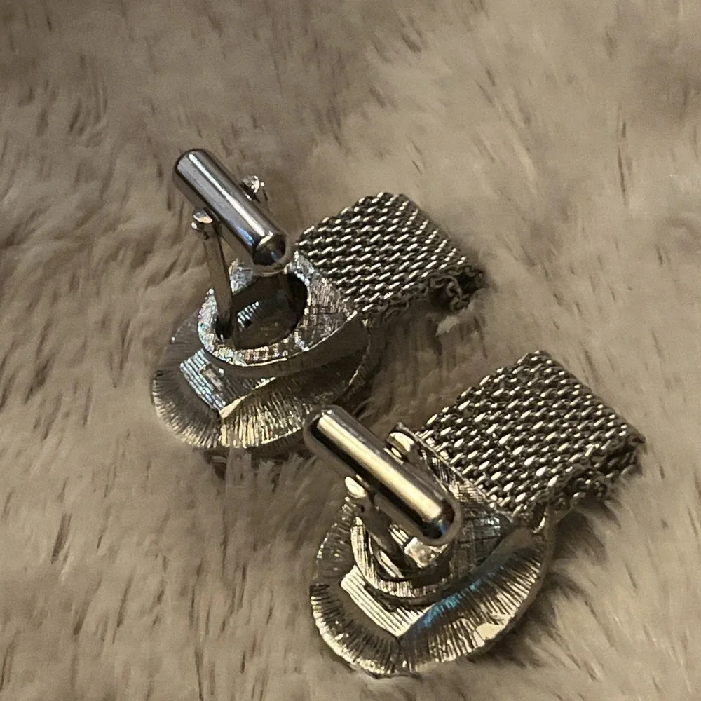 Vtg Swank Blue Rivoli Wrap Around Cufflinks Silver Tone Rhinestones MCM Estate